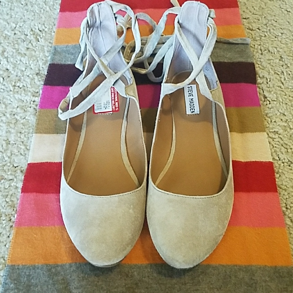 Beige suede Ankle Wrap Flats